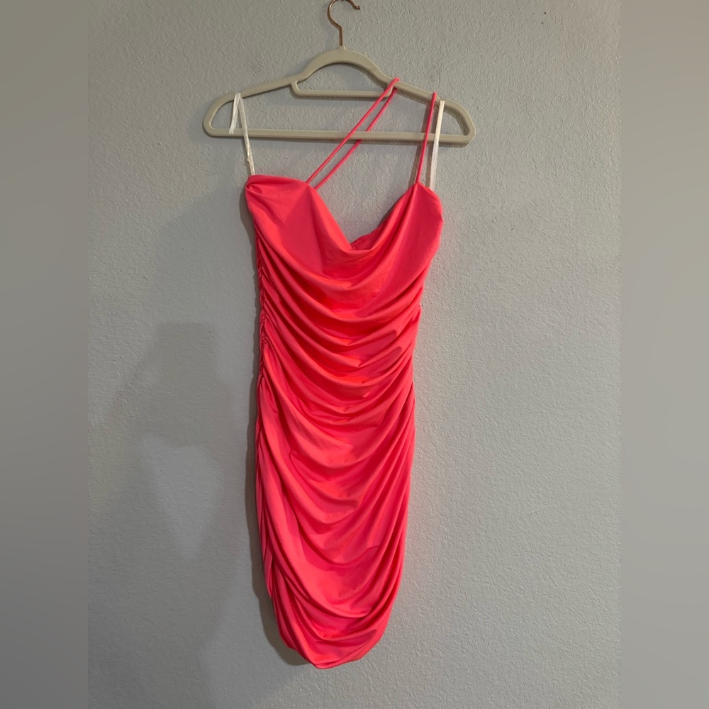 Superdown Vibrant Pink Ruched Mini Dress